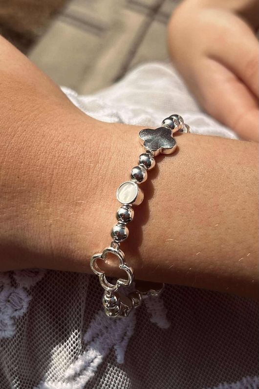 Laundry B Free Spirit Stretch Stacker Bracelet Clover and Moon Stone Silver